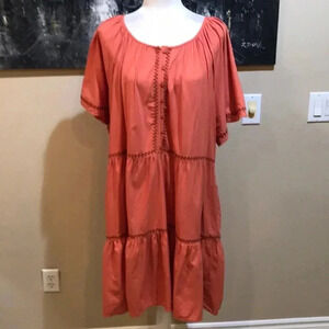 Beach Lunch Lounge Button Front Short Bell Sleeved Ruffled Dress w/Pockets-XXL